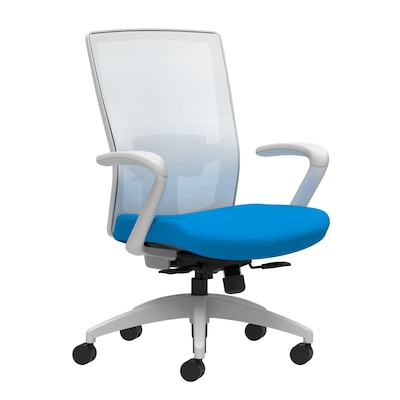 Union & Scale Workplace2.0™ Fabric Task Chair, Cobalt, Adjustable Lumbar, Fixed Arms, Synchro-Tilt w