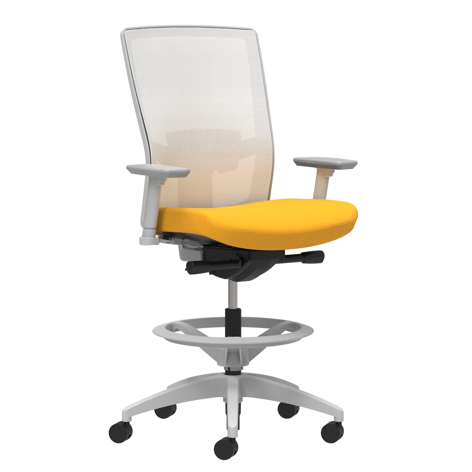 Union & Scale Workplace2.0™ Fabric Stool, Goldenrod, Adjustable Lumbar, 2D Arms, Synchro-Tilt (53770)