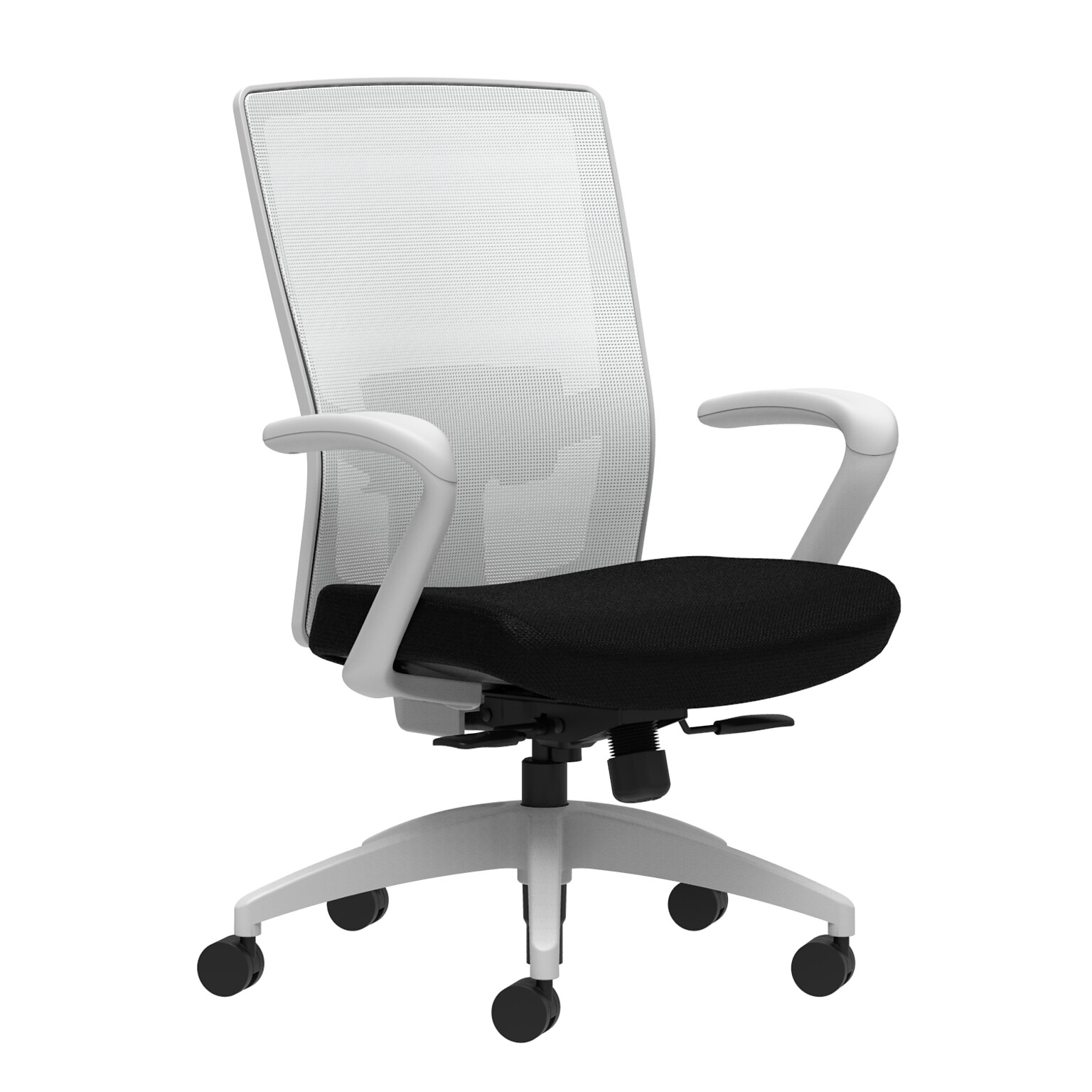 Union & Scale Workplace2.0™ Fabric Task Chair, Black, Adjustable Lumbar, Fixed Arms, Synchro-Tilt w/ Seat Slide Control (53525)