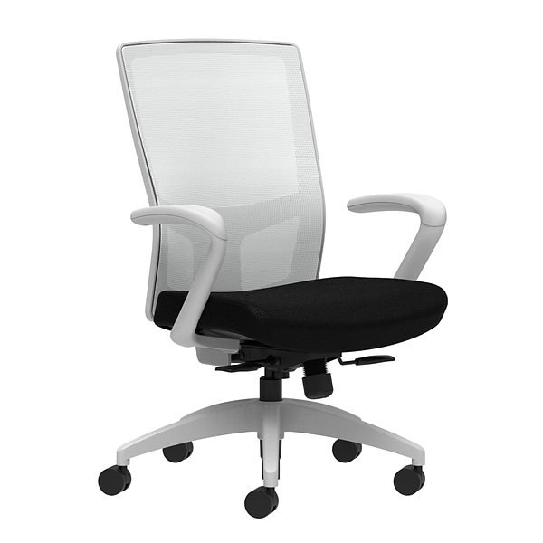 Union & Scale Workplace2.0™ Fabric Task Chair, Black, Integrated Lumbar, Fixed Arms, Synchro-Tilt w/ Seat Slide Control (53526)