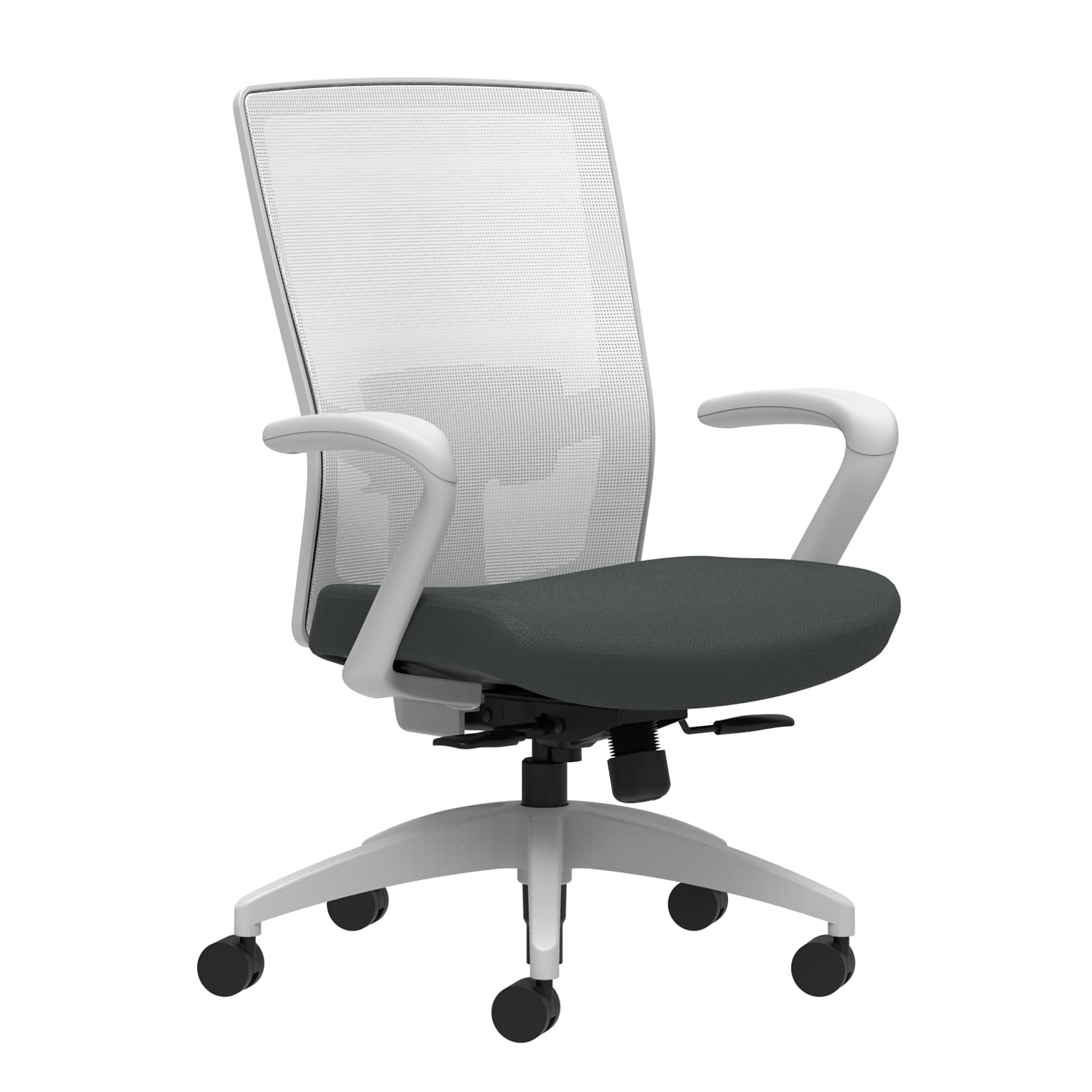 Union & Scale Workplace2.0™ Fabric Task Chair, Iron Ore, Adjustable Lumbar, Fixed Arms, Synchro-Tilt with Seat Slide (53527)