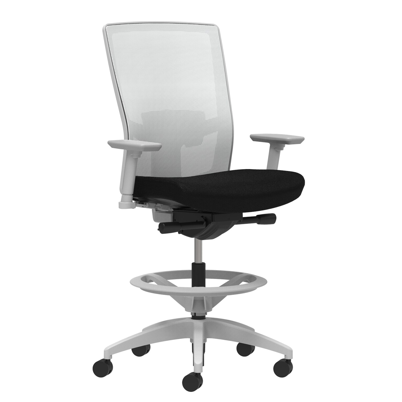 Union & Scale Workplace2.0™ Fabric Stool, Black, Adjustable Lumbar, Height & Width Adjustable Arms, Synchro-Tilt Control (53774)