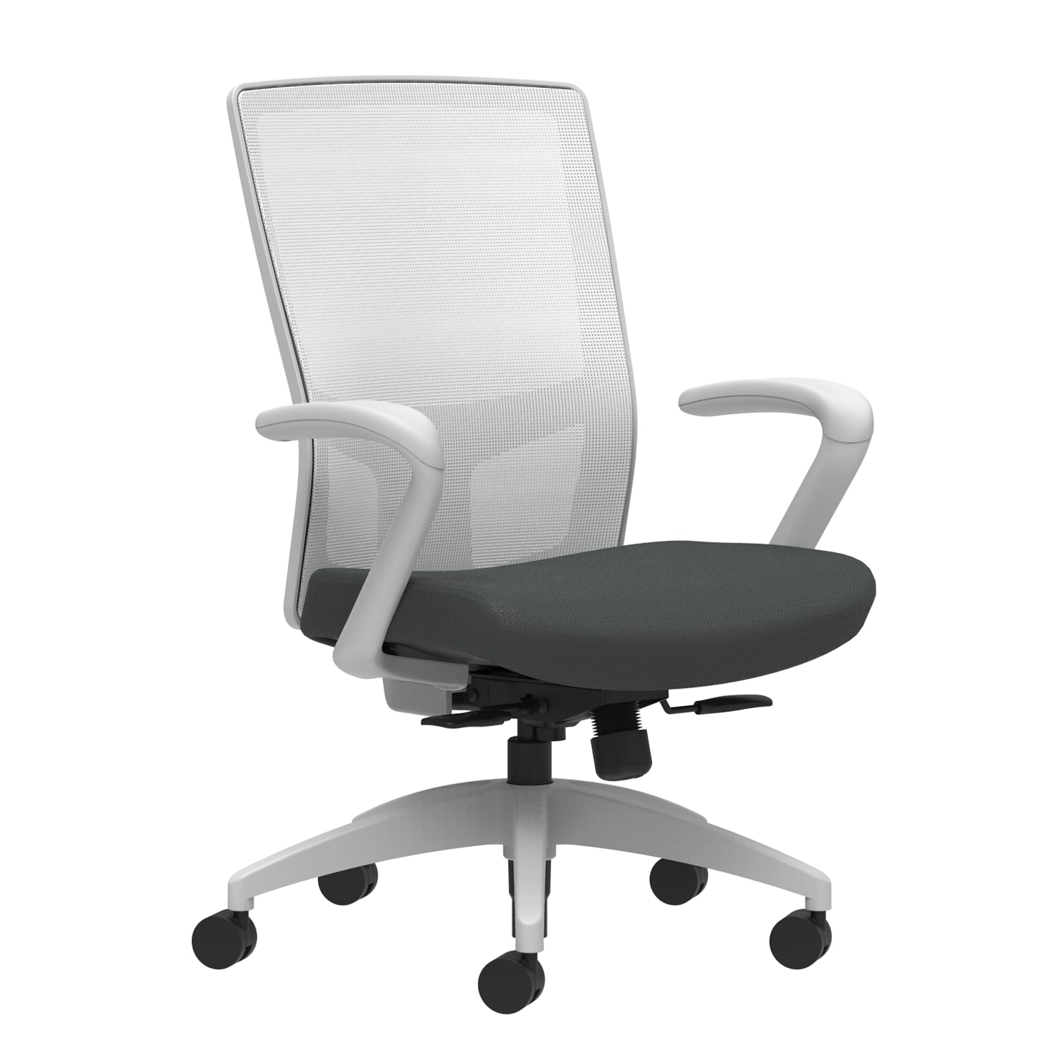 Union & Scale Workplace2.0™ Fabric Task Chair, Iron Ore, Integrated Lumbar, Fixed Arms, Synchro-Tilt with Seat Slide (53528)