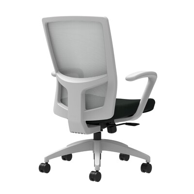 Union & Scale Workplace2.0™ Task Chair, Black Vinyl, Integrated Lumbar, Fixed Arms, Synchro-Tilt w/ Seat Slide Control (53530)