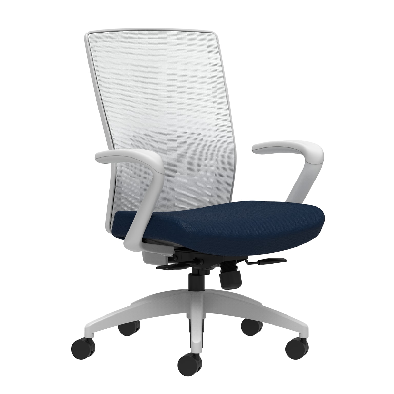 Union & Scale Workplace2.0™ Fabric Task Chair, Navy, Adjustable Lumbar, Fixed Arms, Synchro-Tilt w/ Seat Slide Control (53531)