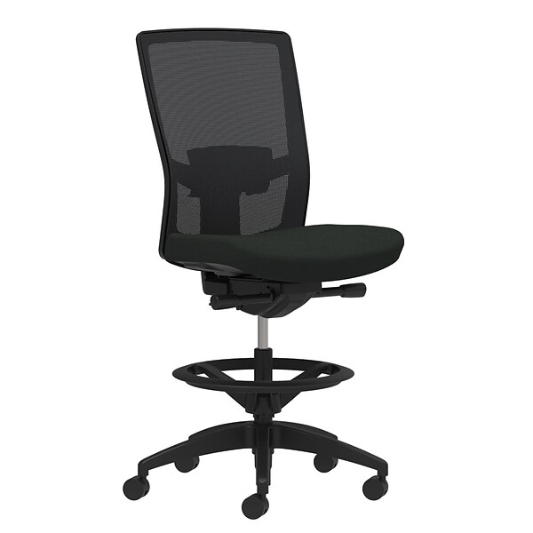 Union & Scale Workplace2.0™ Stool, Black Vinyl, Adjustable Lumbar, Armless, Synchro-Tilt Seat Control (53884)