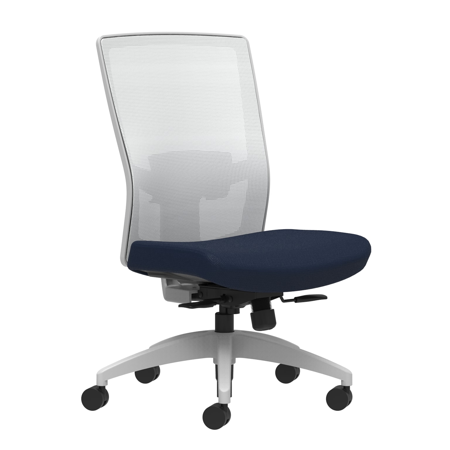 Union & Scale Workplace2.0™ Fabric Task Chair, Navy, Adjustable Lumbar, Armless, Synchro-Tilt w/Seat Slide Seat Control (53509)