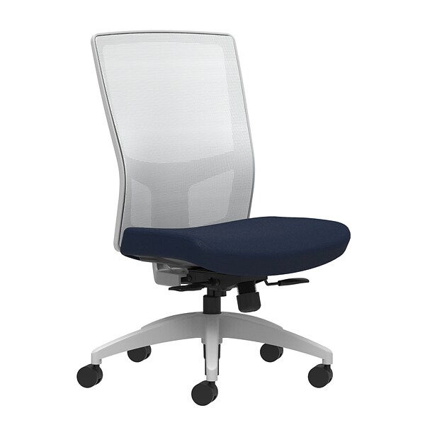 Union & Scale Workplace2.0™ Fabric Task Chair, Navy, Integrated Lumbar, Armless, Synchro-Tilt w/Seat Slide Seat Control (53510)