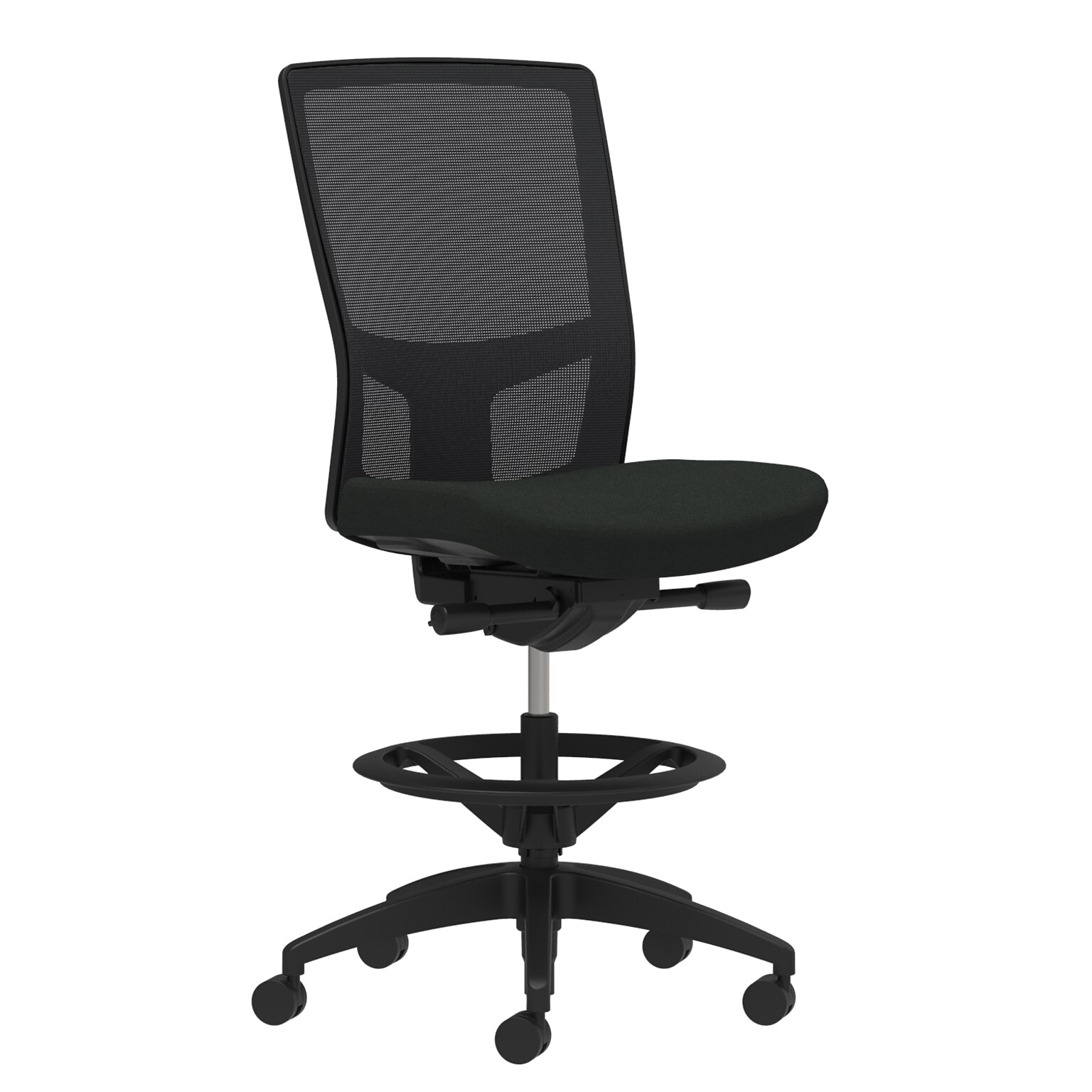 Union & Scale Workplace2.0™ Stool, Black Vinyl, Integrated Lumbar, Armless, Synchro-Tilt Seat Control (53885)