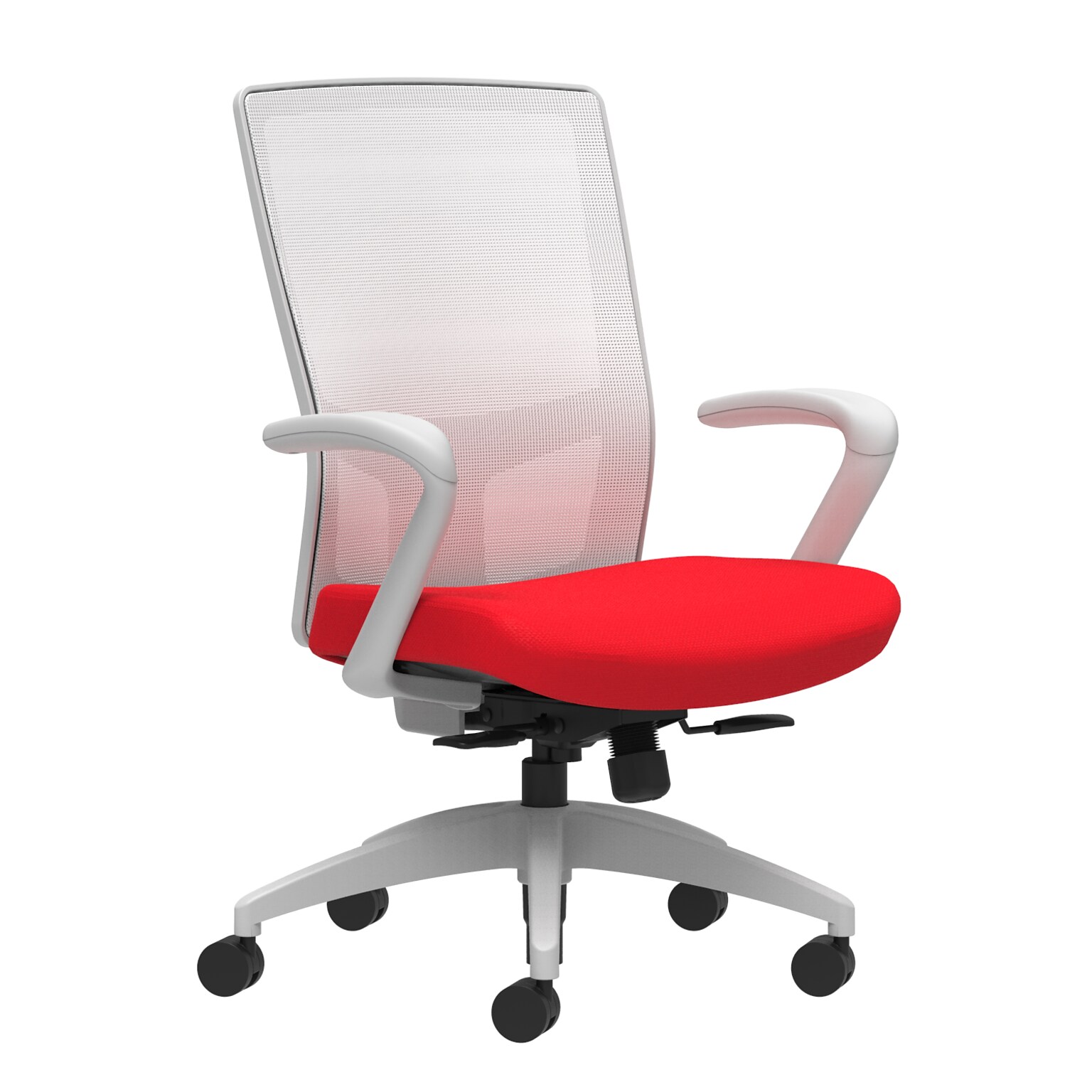 Union & Scale Workplace2.0™ Fabric Task Chair, Ruby Red, Integrated Lumbar, Fixed Arms, Synchro-Tilt with Seat Slide (53534)