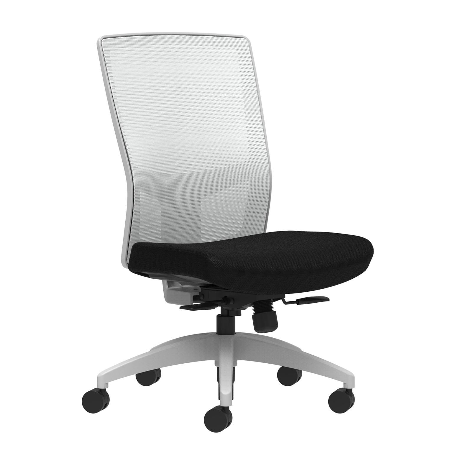 Union & Scale Workplace2.0™ Fabric Task Chair, Black, Integrated Lumbar, Armless, Synchro-Tilt w/ Seat Slide Control (53504)