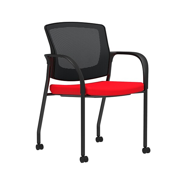 Union & Scale Workplace2.0™ Fabric Guest Chair, Ruby Red, Integrated Lumbar, Fixed Arms, Stationary Seat Control (53709)