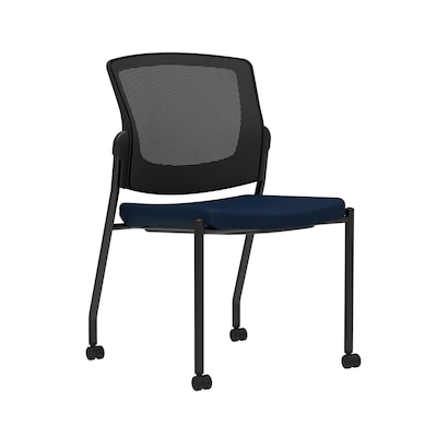 Union & Scale Workplace2.0™ Fabric Guest Chair, Navy, Integrated Lumbar, Armless, Stationary, Fully Assembled (53719)