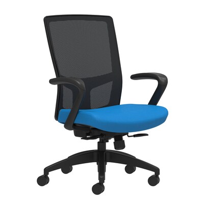 Union & Scale Workplace2.0™ Fabric Task Chair, Cobalt, Integrated Lumbar, Fixed Arms, Synchro-Tilt with Seat Slide (53630)