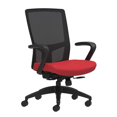 Union & Scale Workplace2.0™ Fabric Task Chair, Cherry, Integrated Lumbar, Fixed Arms, Synchro-Tilt with Seat Slide (53628)