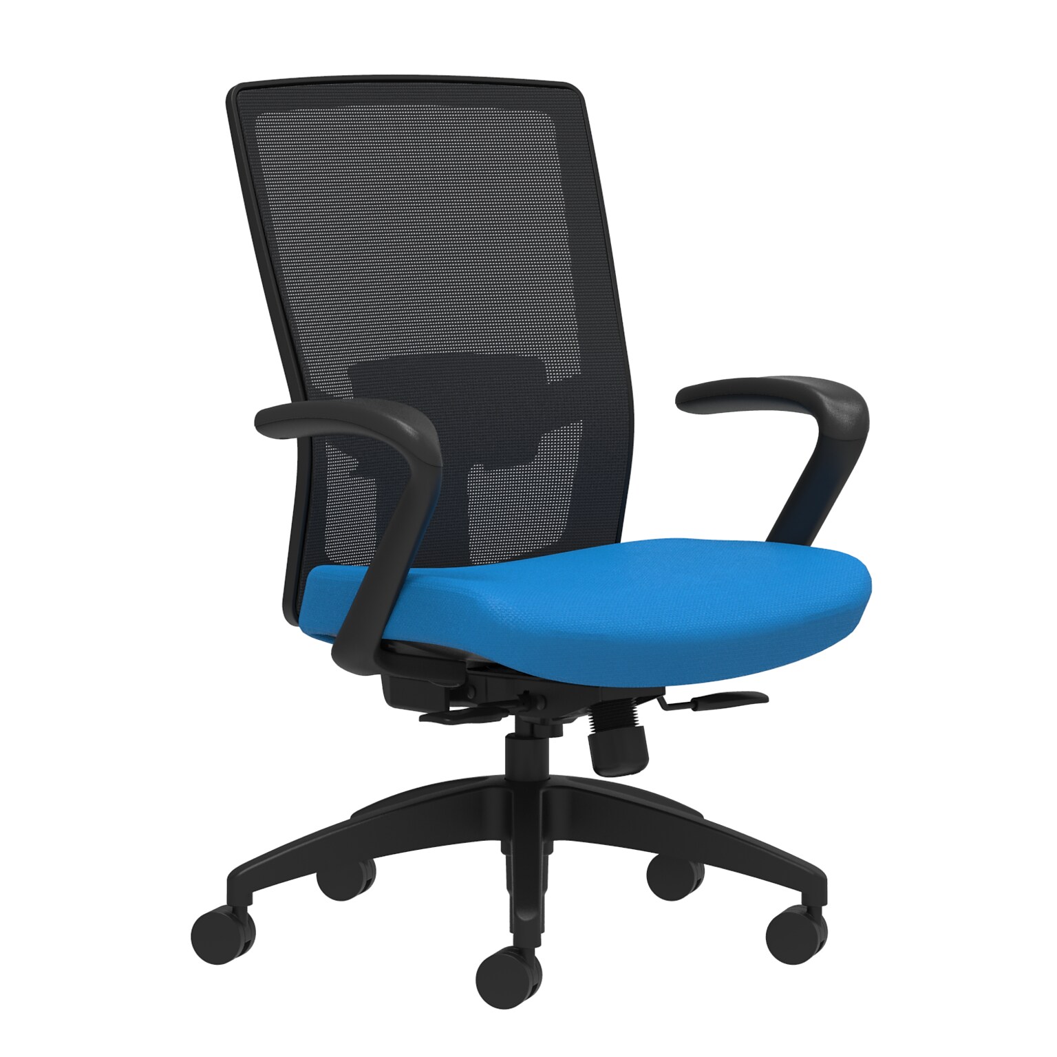 Union & Scale Workplace2.0™ Fabric Task Chair, Cobalt, Adjustable Lumbar, Fixed Arms, Synchro-Tilt with Seat Slide (53629)
