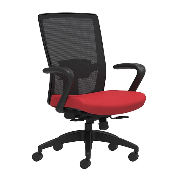 Union & Scale Workplace2.0™ Fabric Task Chair, Cherry, Adjustable Lumbar, Fixed Arms, Synchro-Tilt with Seat Slide (53627)