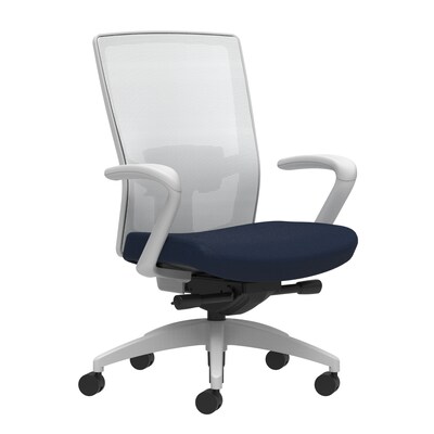 Union & Scale Workplace2.0™ Fabric Task Chair, Navy, Adjustable Lumbar, Fixed Arms, Advanced Synchro