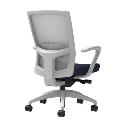 Union & Scale Workplace2.0™ Fabric Task Chair, Navy, Adjustable Lumbar, Fixed Arms, Advanced Synchro-Tilt Seat Control (53595)