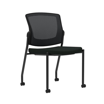 Union & Scale Workplace2.0™ Vinyl Guest Chair, Black Vinyl, Integrated Lumbar, Armless, Stationary,