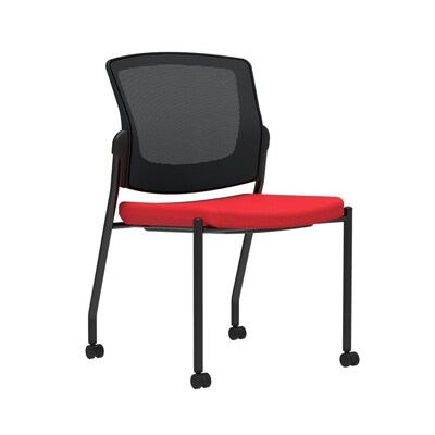 Union & Scale Workplace2.0™ Fabric Guest Chair, Cherry, Integrated Lumbar, Armless, Stationary Seat