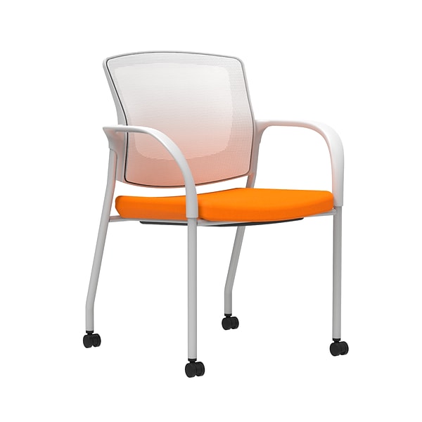 Union & Scale Workplace2.0™ Fabric Guest Chair, Apricot, Integrated Lumbar, Fixed Arms, Stationary Seat Control (53682)