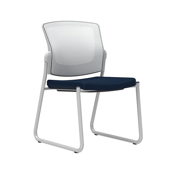 Union & Scale Workplace2.0™ Fabric Guest Chair, Navy, Integrated Lumbar, Armless, Stationary Seat Control (53762)