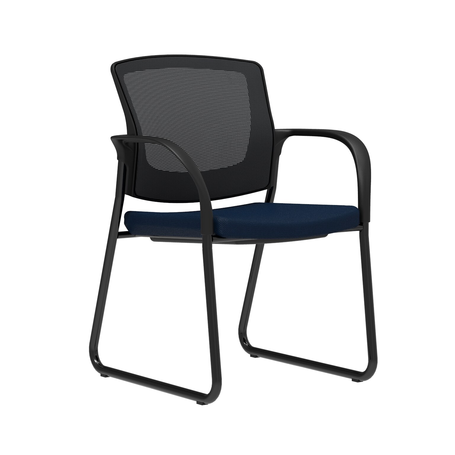 Union & Scale Workplace2.0™ Fabric Guest Chair, Navy, Integrated Lumbar, Fixed Arms, Stationary Seat Control (53730)
