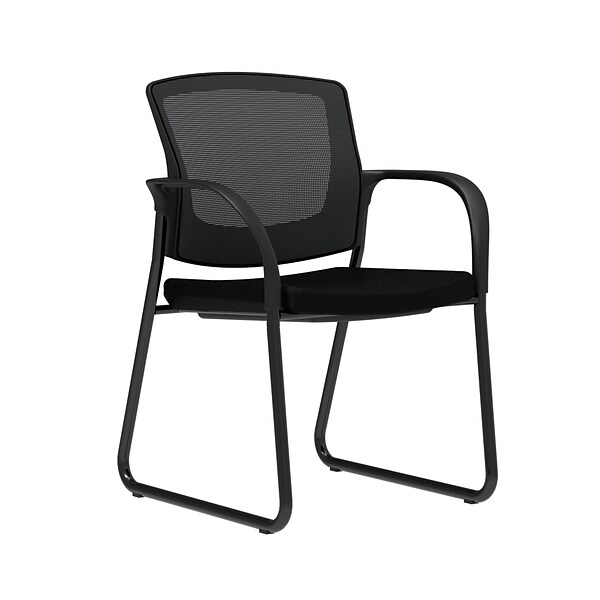 Union & Scale™ Workplace2.0™ Fabric Guest Chair, Black, Integrated Lumbar, Fixed Arms, Stationary Seat Control (53727)