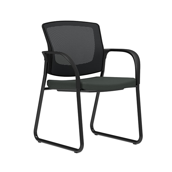 Union & Scale™ Workplace2.0™ Fabric Guest Chair, Iron Ore, Integrated Lumbar, Fixed Arms, Stationary Seat Control (53728)