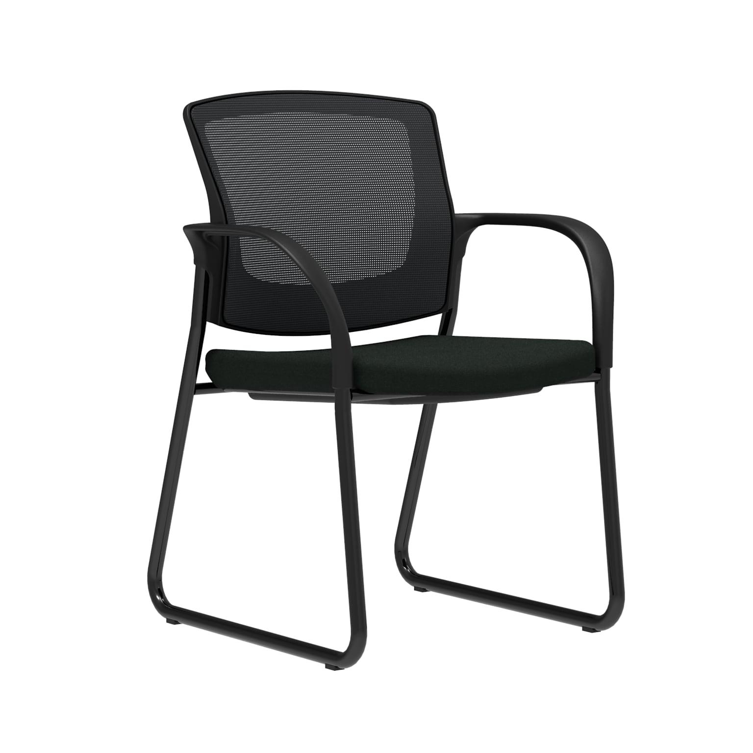 Union & Scale Workplace2.0™ Guest Chair, Black Vinyl, Integrated Lumbar, Fixed Arms, Stationary Seat Control (53729)