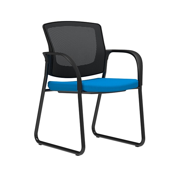 Union & Scale Workplace2.0™ Fabric Guest Chair, Cobalt, Integrated Lumbar, Fixed Arms, Stationary Seat Control (53724)