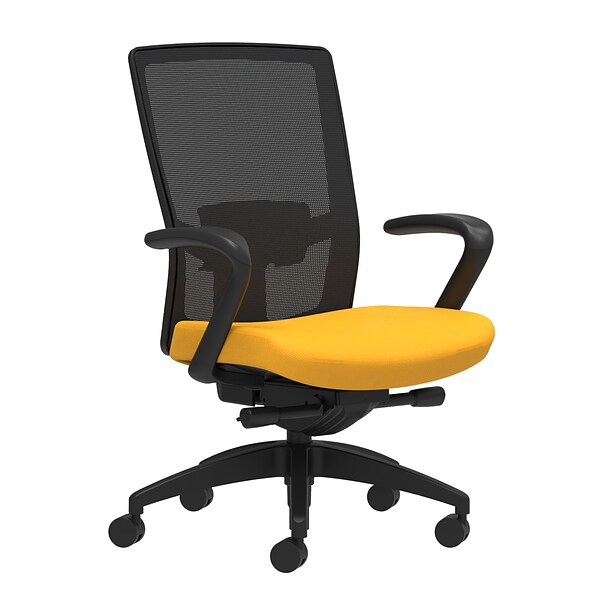 Union & Scale Workplace2.0™ Fabric Task Chair, Goldenrod, Adjustable Lumbar, Fixed Arms, Advanced Synchro-Tilt Control (53666)