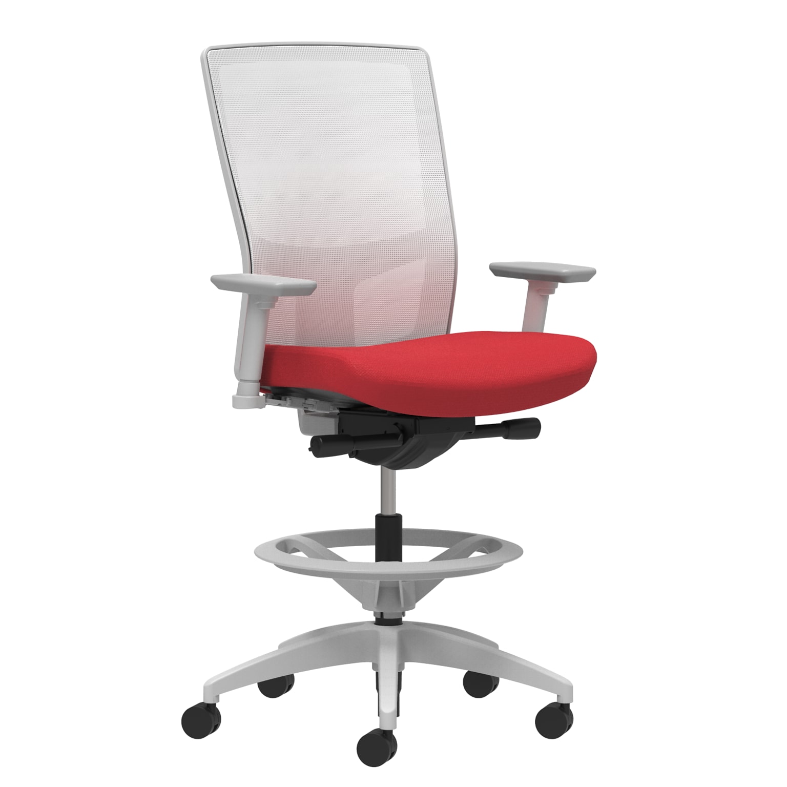 Union & Scale Workplace2.0™ Fabric Stool, Cherry, Integrated Lumbar, Height/Width Adjustable Arms, Synchro-Tilt Control (53767)