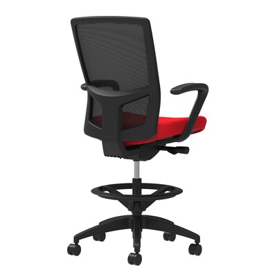 Union & Scale Workplace2.0™ Fabric Stool, Ruby Red, Integrated Lumbar, Fixed Arms, Synchro-Tilt, Partial Assembly Required