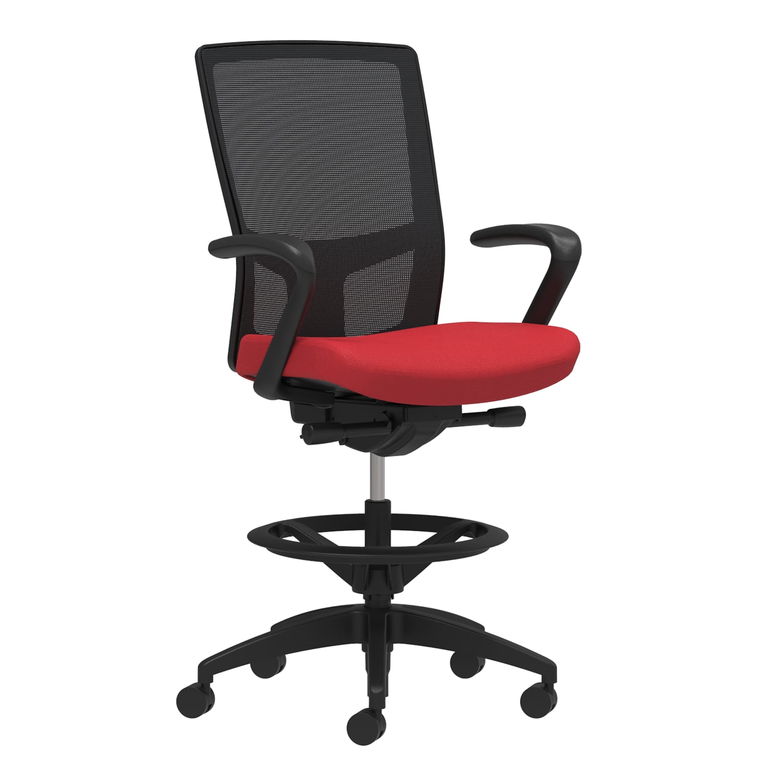 Union & Scale Workplace2.0™ Fabric Stool, Cherry, Integrated Lumbar, Fixed Arms, Synchro-Tilt Seat Control (53852)