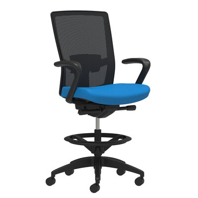 Union & Scale Workplace2.0™ Fabric Stool, Cobalt, Adjustable Lumbar, Fixed Arms, Synchro-Tilt, Partial Assembly Required
