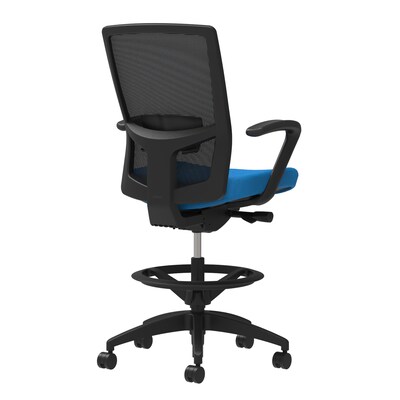 Union & Scale Workplace2.0™ Fabric Stool, Cobalt, Adjustable Lumbar, Fixed Arms, Synchro-Tilt, Partial Assembly Required