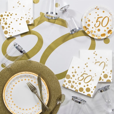 Creative Converting Sparkle and Shine Gold Deluxe 50th Anniversary Party Supplies Kit (DTC1835E2F)