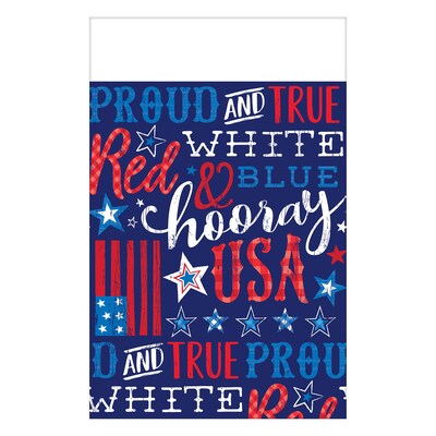 Amscan Patriotic Proud and True Tablecover, 54 x 102, Plastic, 3/Pack (571950)