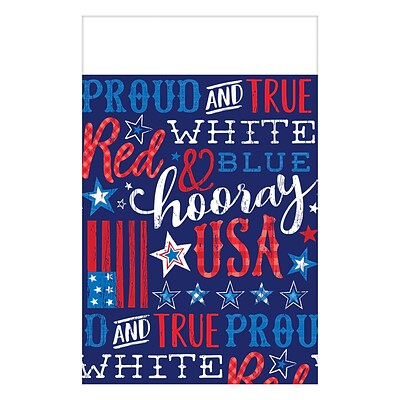 Amscan Patriotic Proud and True Tablecover, 54 x 102, Plastic, 3/Pack (571950)