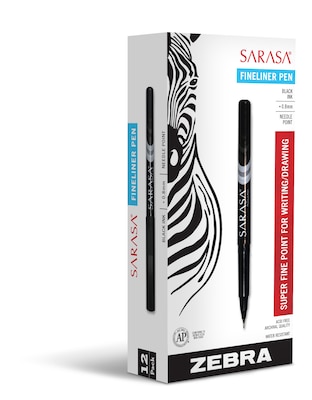 Zebra Pen Sarasa Fineliner Pens, Medium Point (0.8mm), Black, Dozen (ZEB 66110)