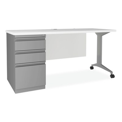 Alera Modern Teacher Series 60"W Pedestal Desk, White/Silver (MSD6024WH)