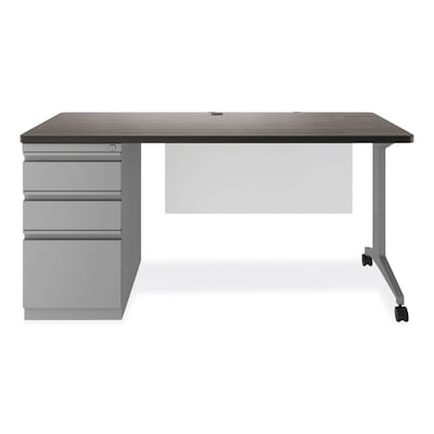 Alera Modern Teacher Series 60W Pedestal Desk, Charcoal Woodgrain/Gray (MSD6024CH)