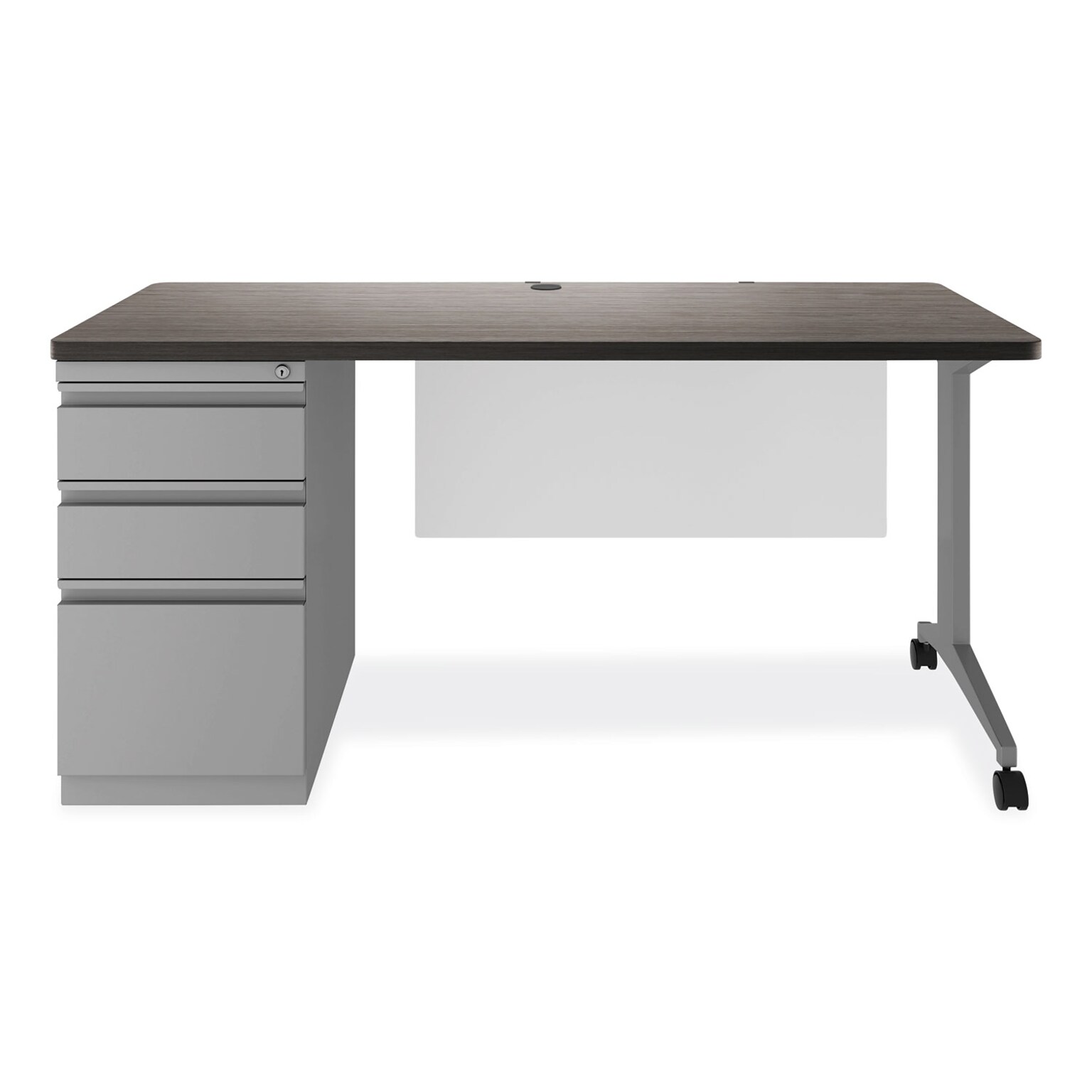 Alera Modern Teacher Series 60W Pedestal Desk, Charcoal Woodgrain/Gray (MSD6024CH)