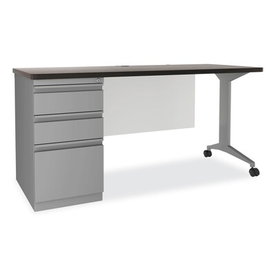 Alera Modern Teacher Series 60"W Pedestal Desk, Charcoal Woodgrain/Gray (MSD6024CH)