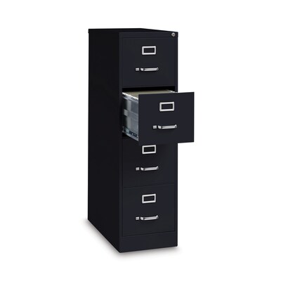 Alera Commercial 4-Drawer Vertical File Cabinet, Letter Size, Lockable, 52"H x 15"W x 26.5"D, Black (HVF152652BL)