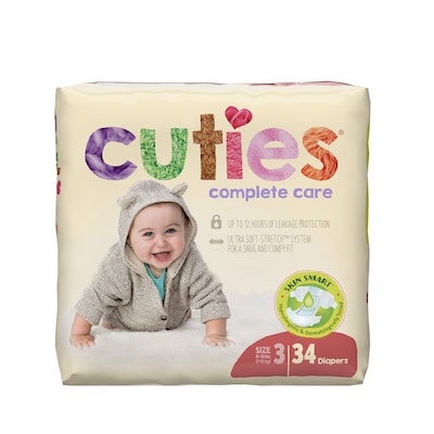 Cuties Baby Diapers Size Three, 136/Carton (CCC03)