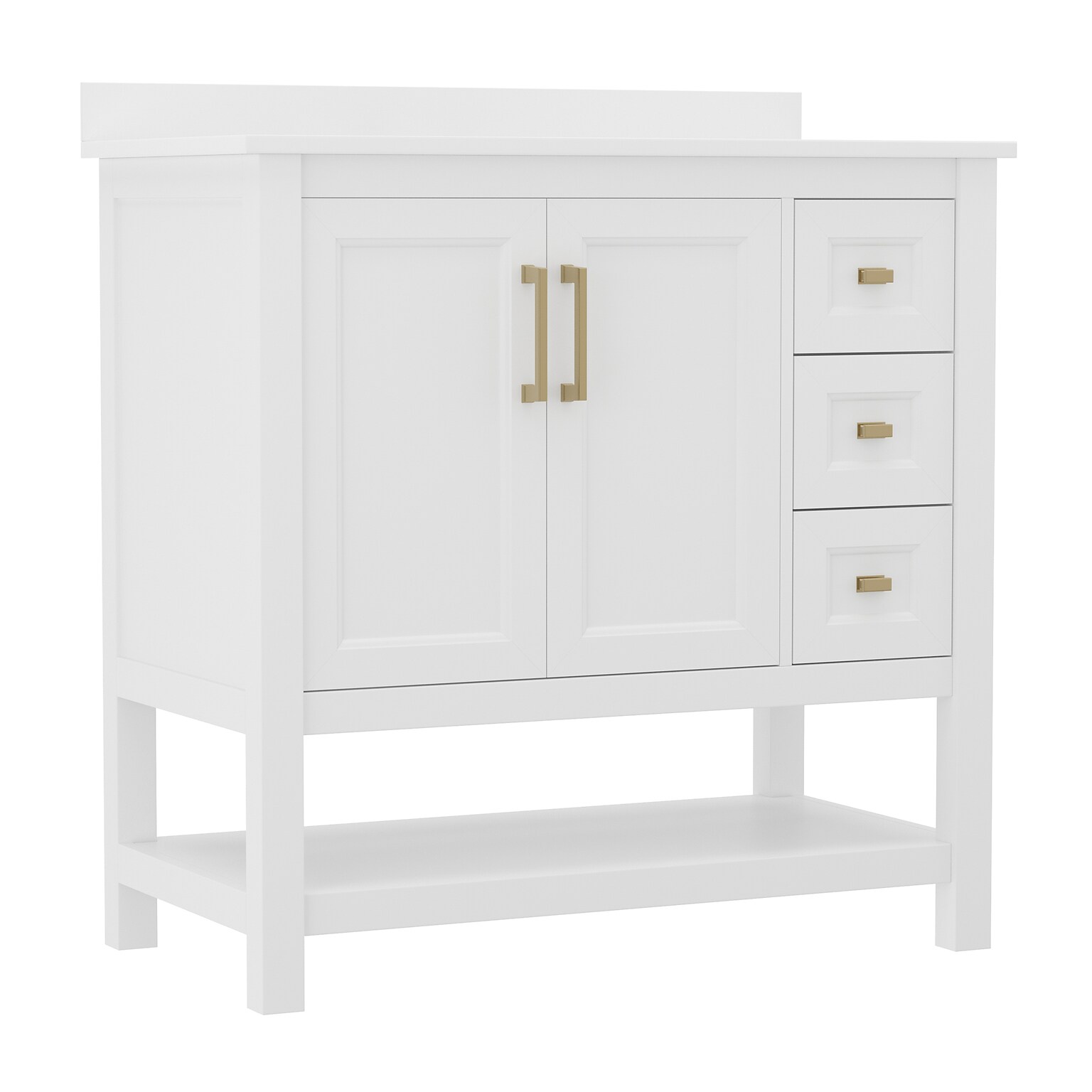 Flash Furniture Vega Bathroom Vanity with Sink, 36 Inch, White/Gold (FSVEGA36KDWHGLD)