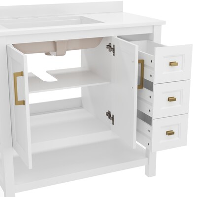 Flash Furniture Vega Bathroom Vanity with Sink, 36 Inch, White/Gold (FSVEGA36KDWHGLD)